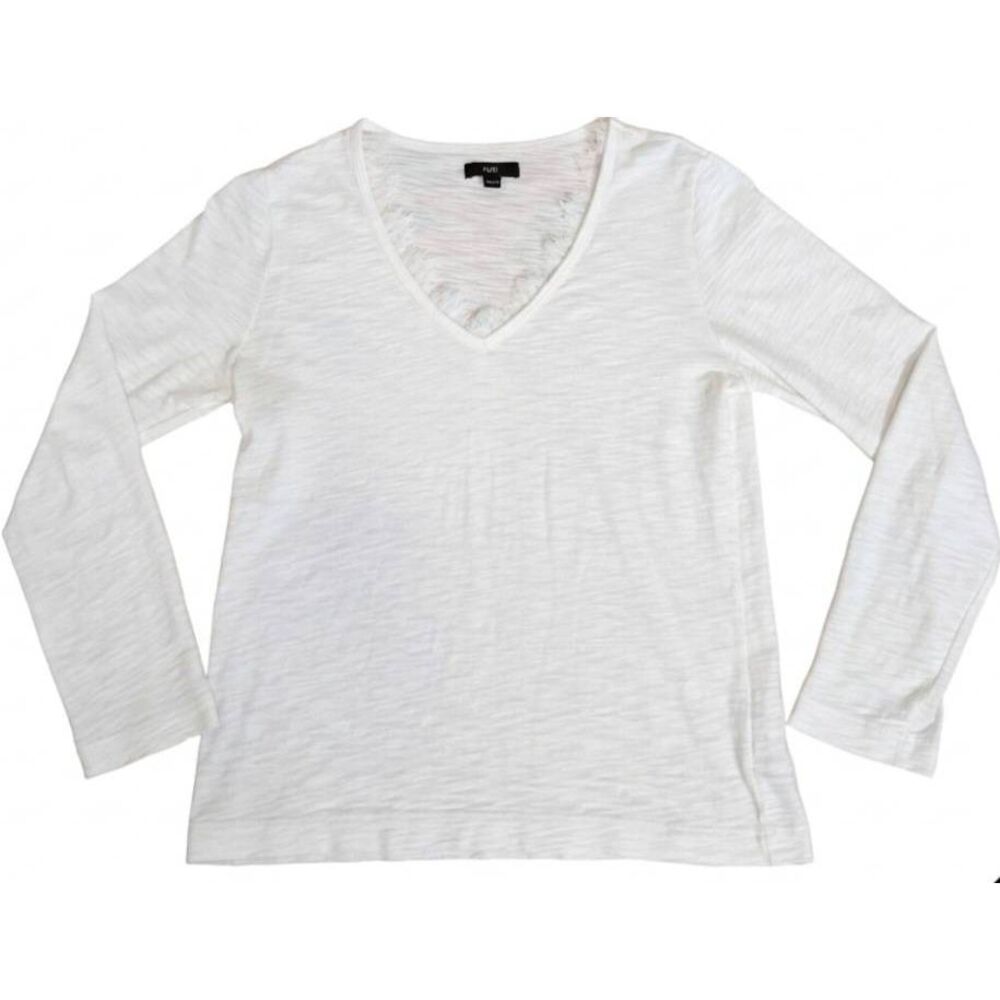 Ruti womens small top 100% Pima cotton white with lace neck detail